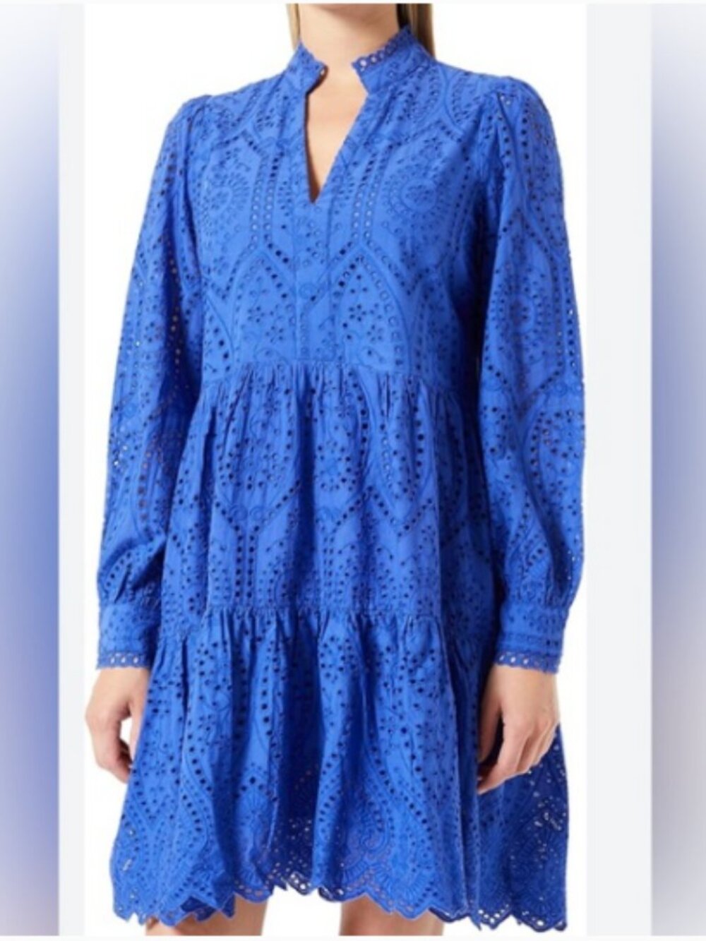 NWTs Y.A.S | Med | Yasholi Deep Blue Ultramarine Eyelet Long Sleeve Tiered Dress